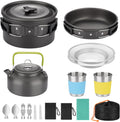 Beteray 17pcs Camping Cookware Set for Backpacking - Non-Stick Pot Pan Kettle & Stainless Steel Utensils
