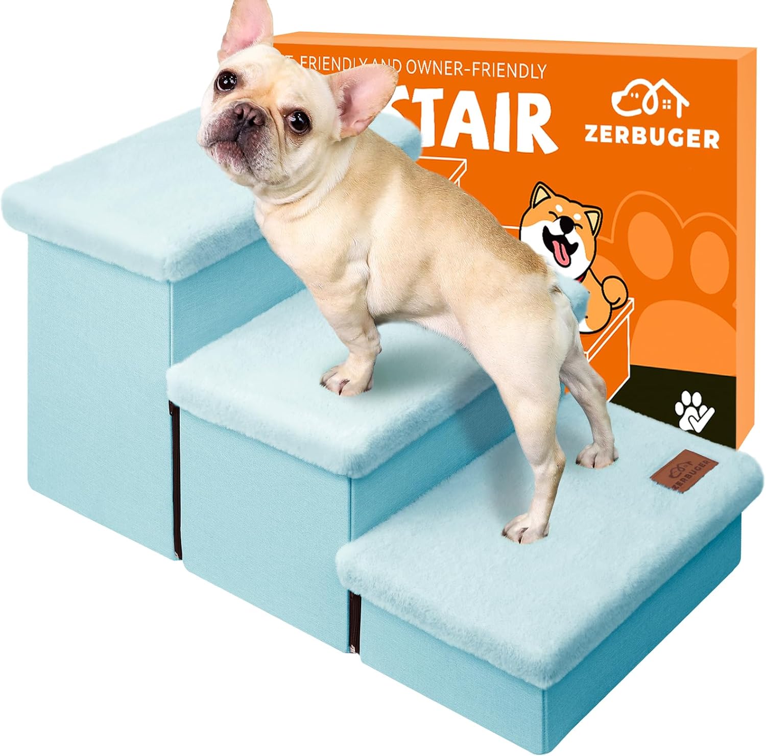 Dog Stairs with Furry Lids for Easy Climbing and Storage