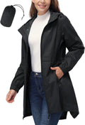 33,000ft Women's Waterproof Long Rain Coats - Packable Trench Hooded