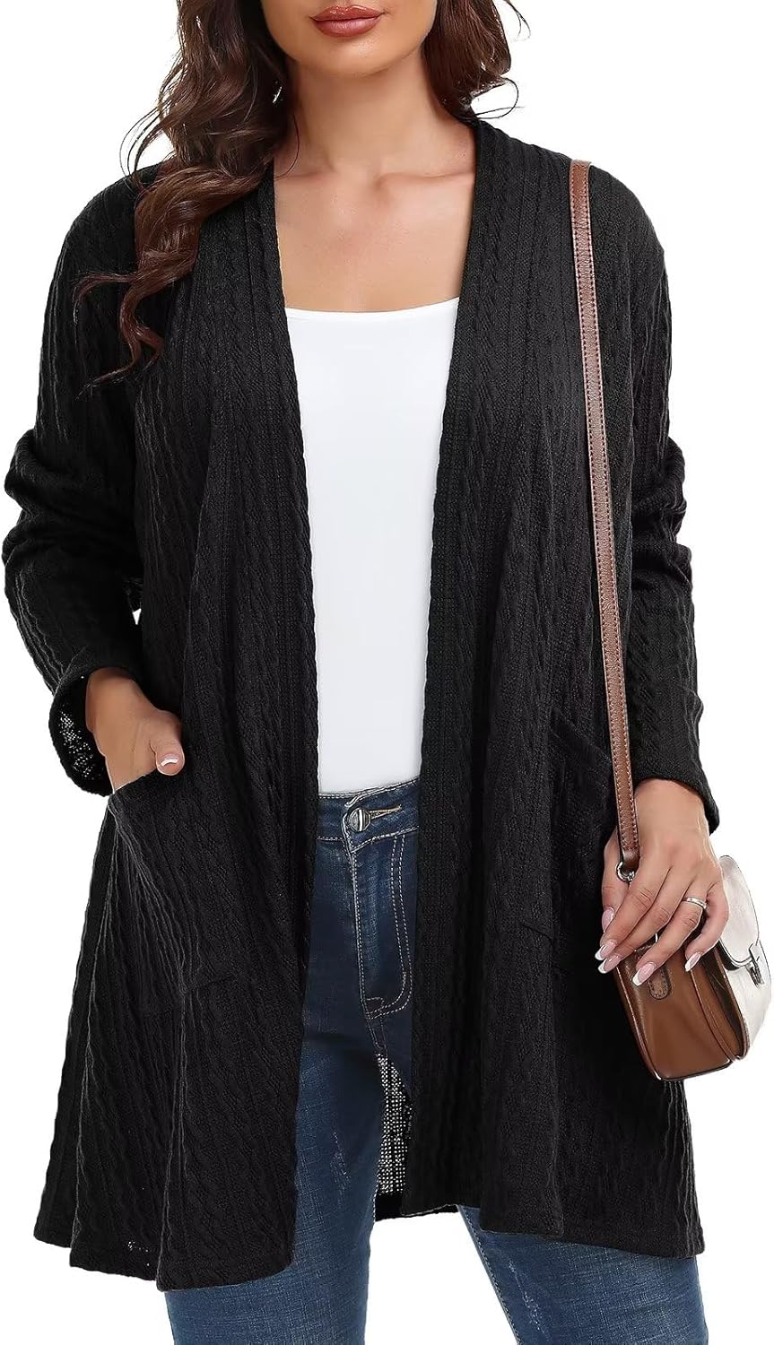 Plus Size Cardigan for Women - Lightweight Open Front Sweater