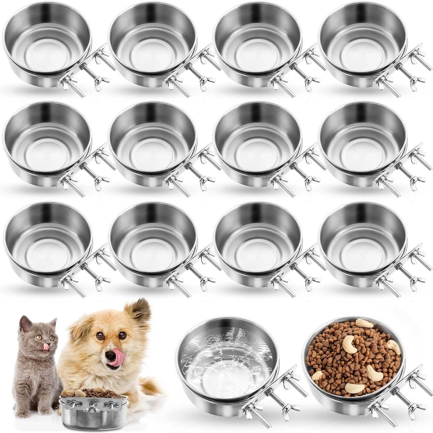 Stainless Steel Dog Crate Bowls with Clamp Holder for Pets