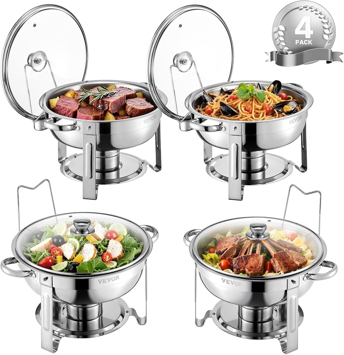 VEVOR Chafing Dish Buffet Set - Elegant 5 Qt 4 Pack for Events