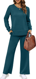 Women's 2 Piece Lounge Set Side Slit Wide Leg Tracksuit - Comfy Shoes
