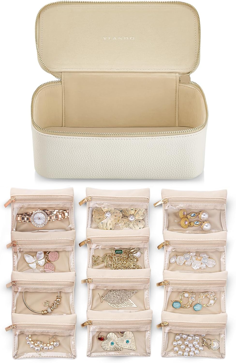 Vlando Travel Jewelry Case with Velvet Pouches for Organizing