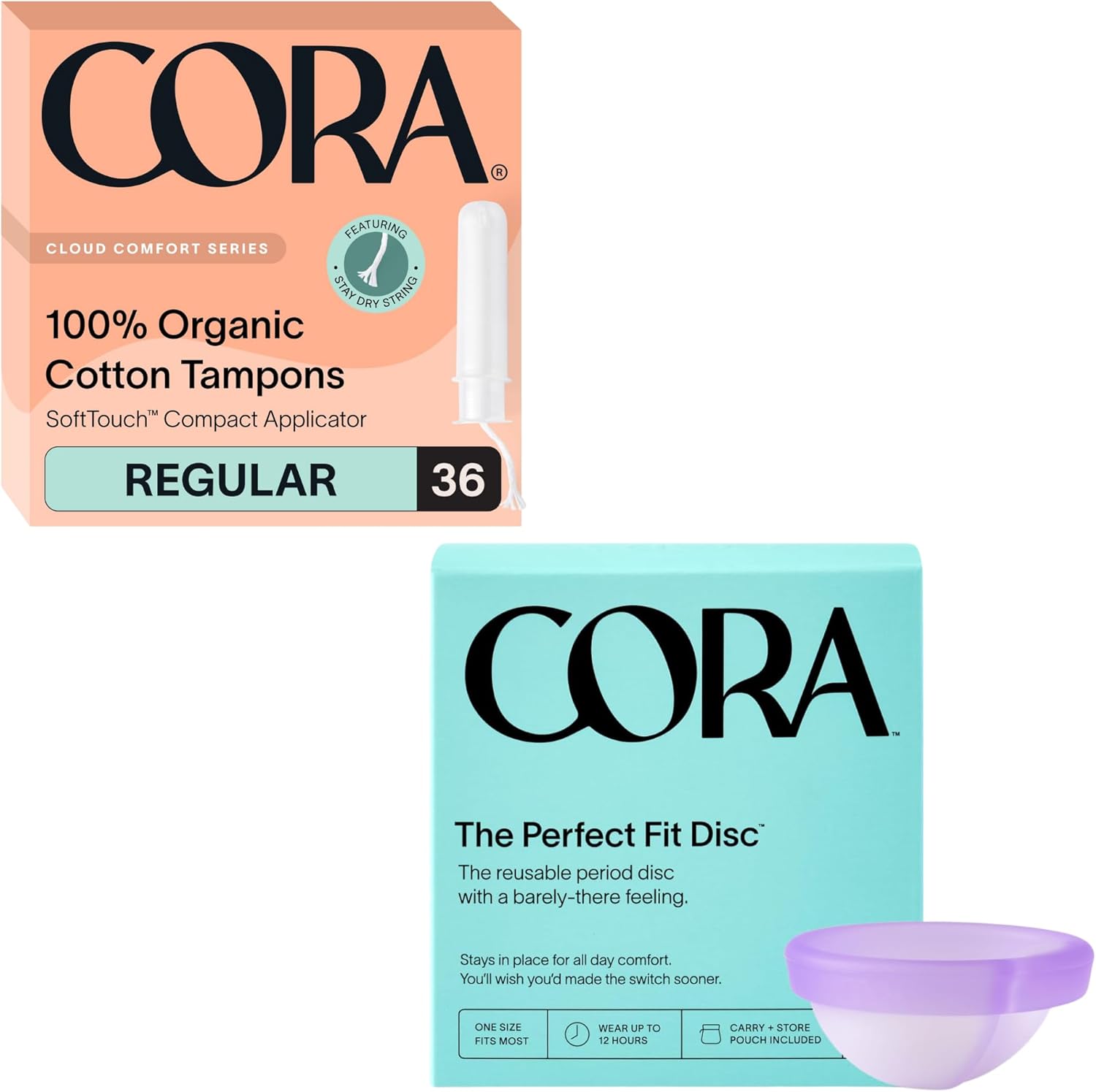 Cora Eco-Friendly Menstrual Bundle | 36 Tampons + Disc