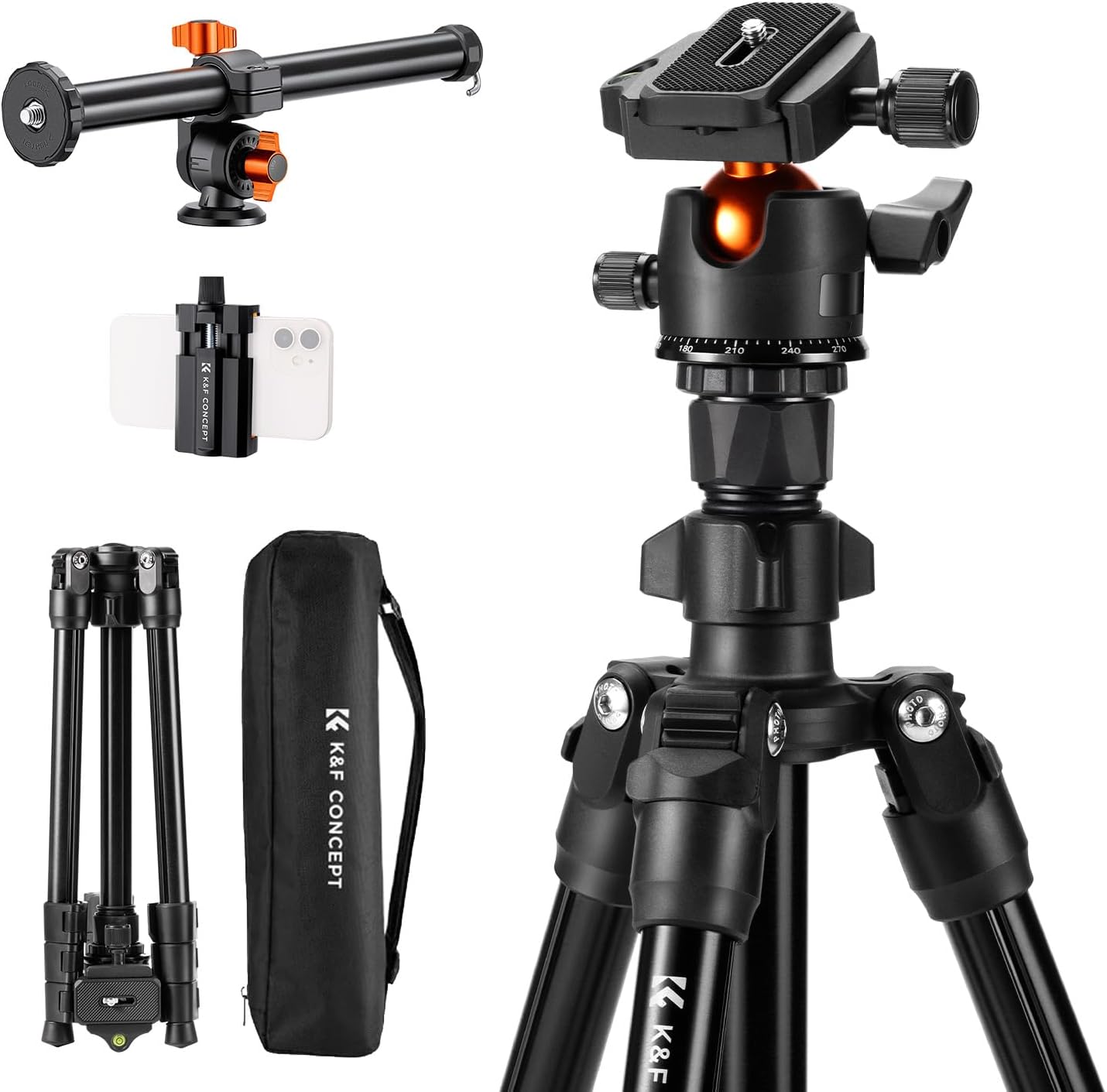 76 inch Camera Tripod with Rotatable Multi-Angle Center Column