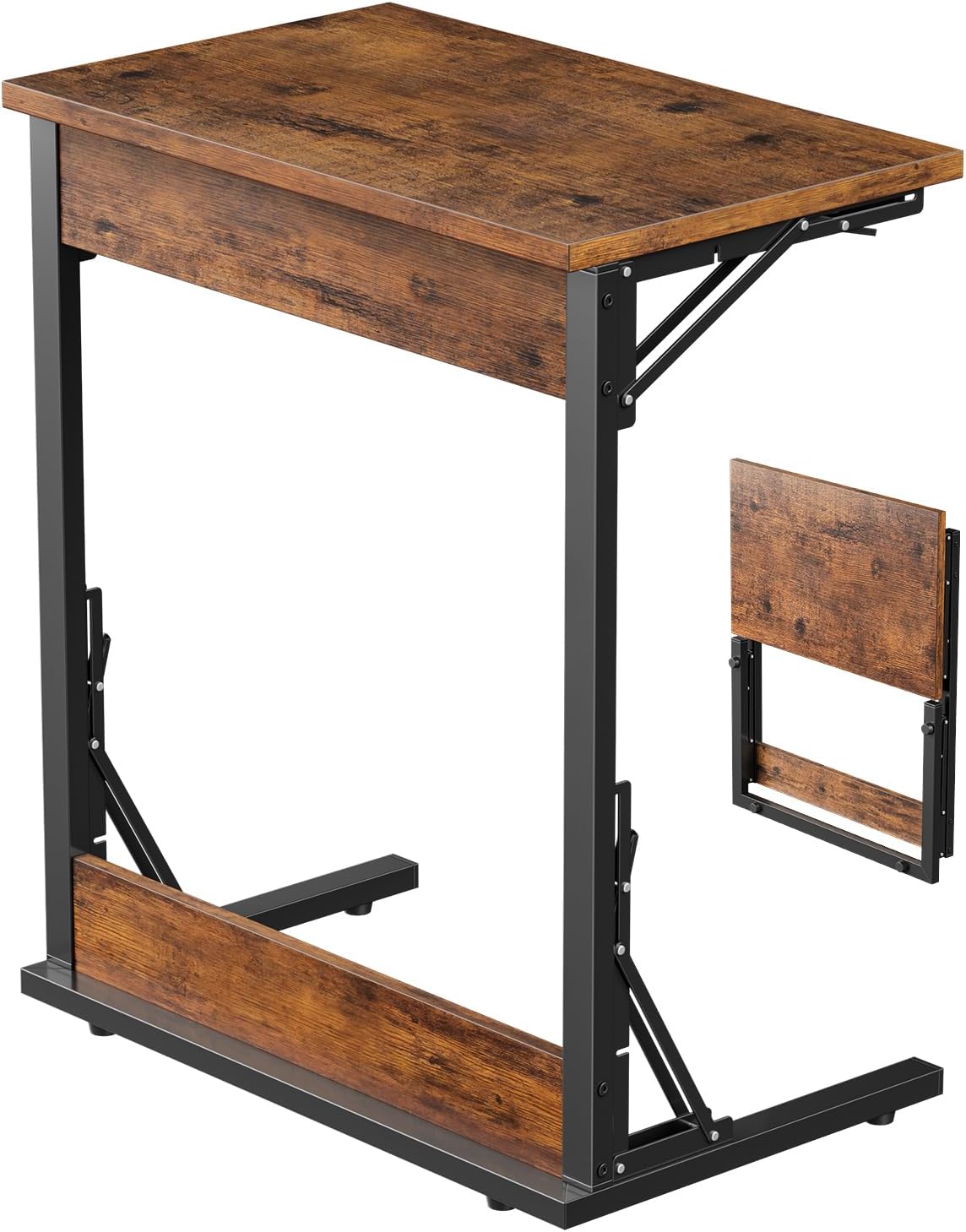 Tatub Rustic Brown TV Tray Table: Space-Saving C-Shape for Ultimate Convenience