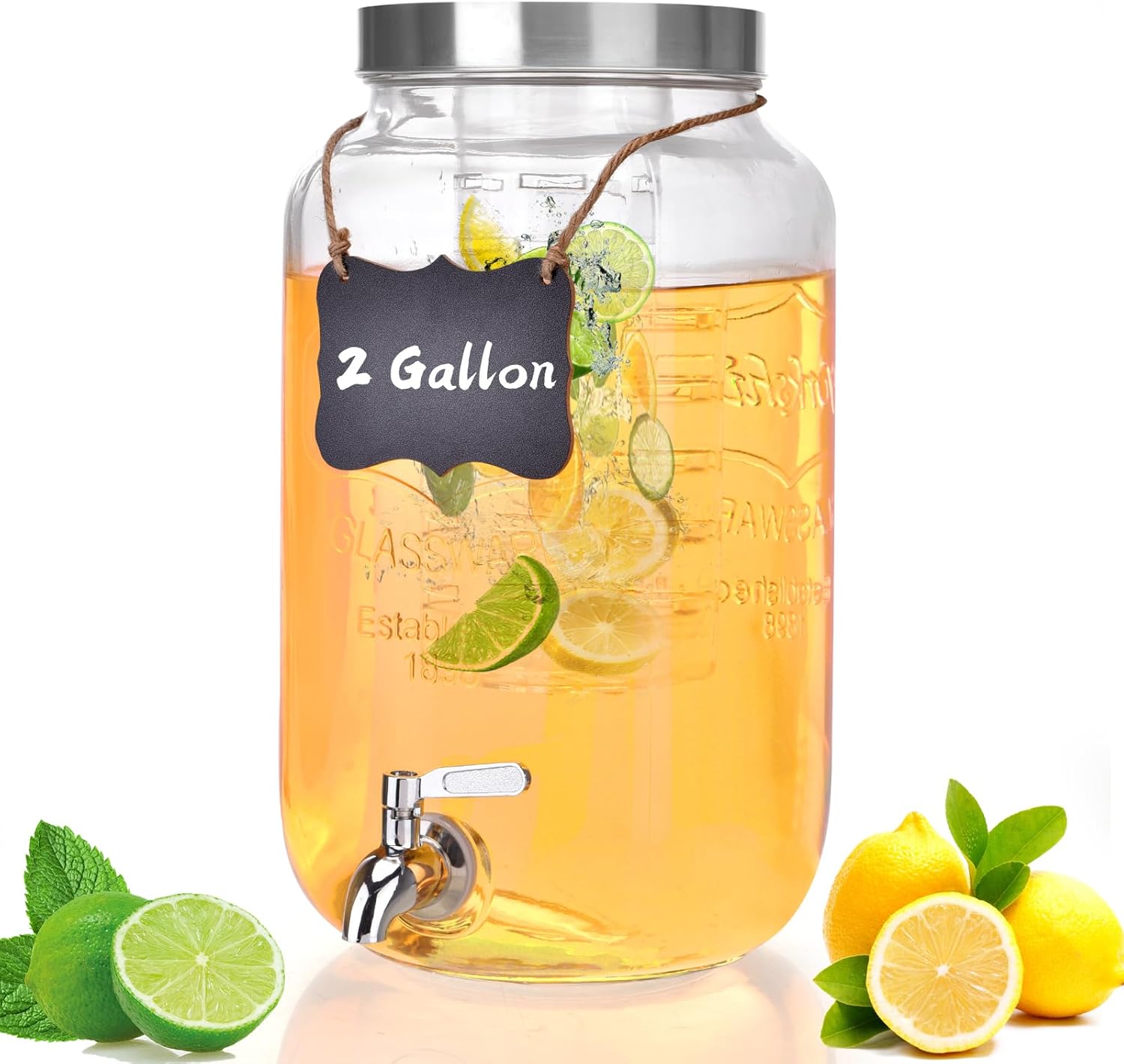 2 Gallon Glass Drink Dispenser with Fruit Infuser for Parties