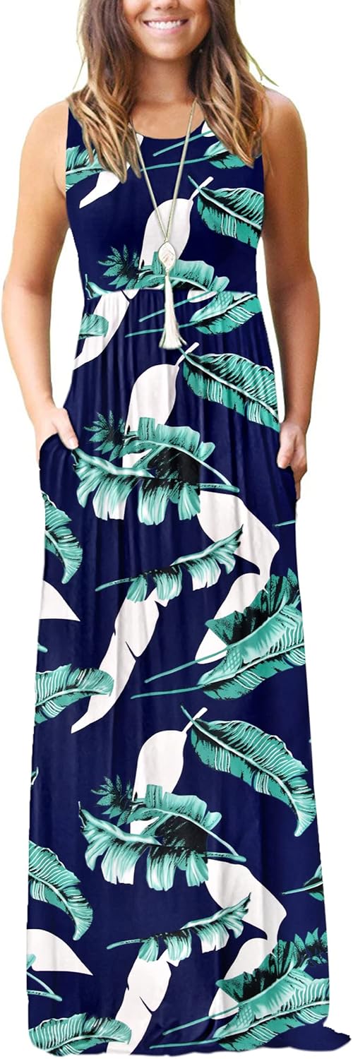 AUSELILY Women's Summer Sleeveless Maxi Dress with Pockets