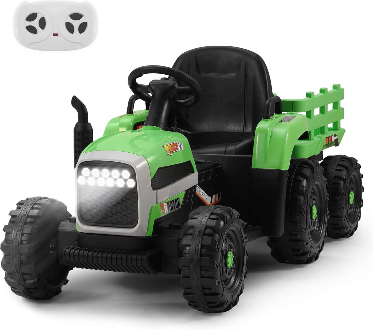 Remote Control Kids' Electric Tractor - Dual Motors, Trailer, LED Lights