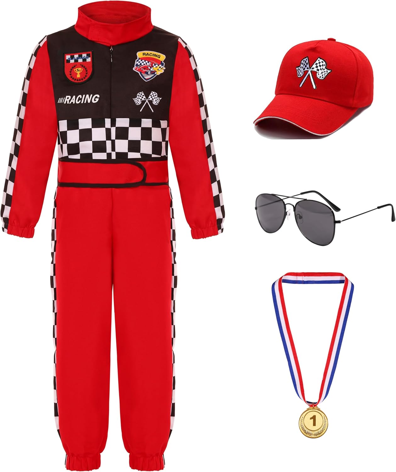 Race Car Driver Costume for Boys with Car Cap for Halloween Fun