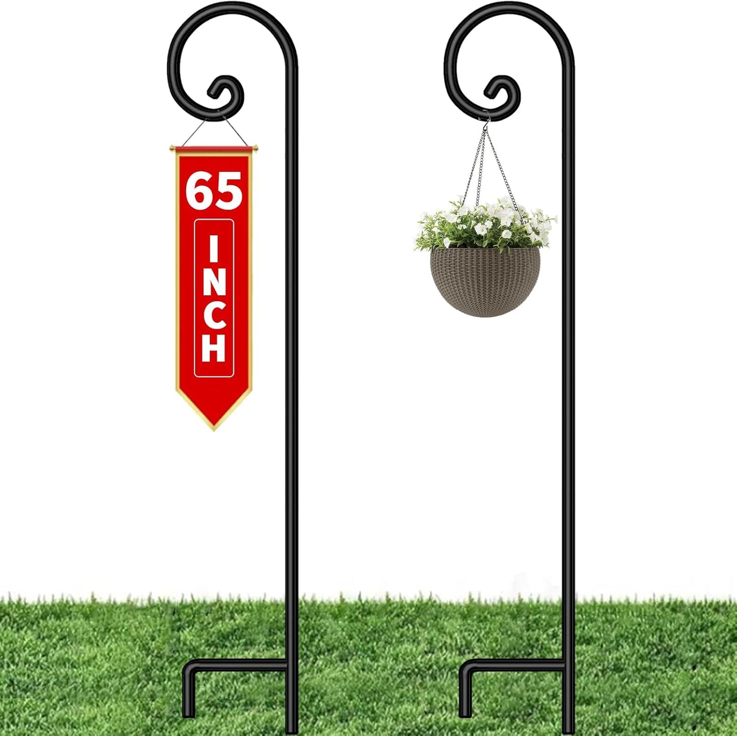 Durable 65 Inch Tall Shepherd Hook for Outdoor Plants and Lanterns