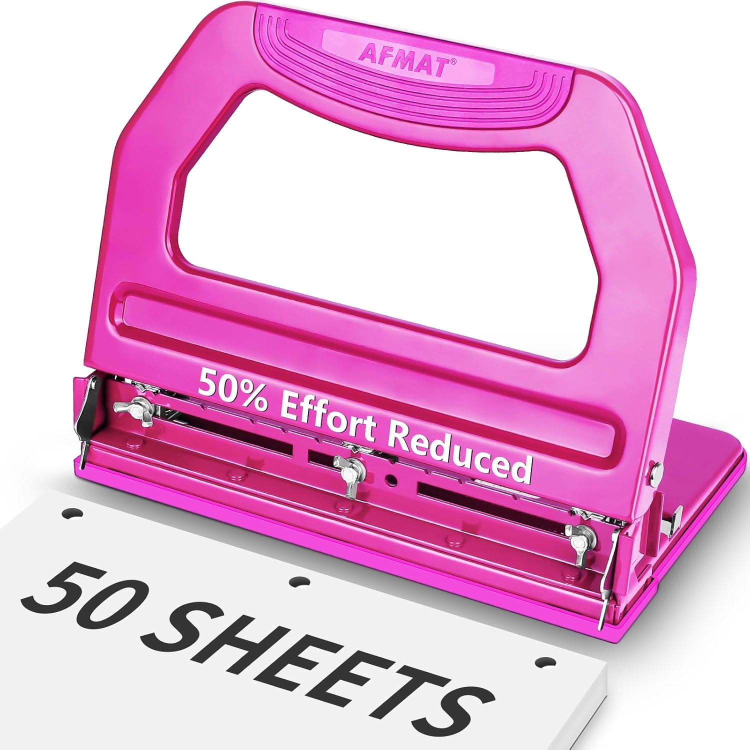 AFMAT Heavy Duty 3 Hole Punch for 50 Sheets with Adjustable Heads