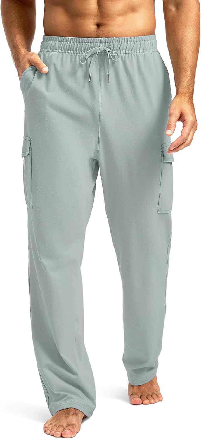 Pudolla Men's Cotton Sweatpants with Cargo Pockets for Comfort