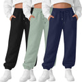 3 Pack Girls Sweatpants 100% Polyester - Wide Leg High Waist Joggers
