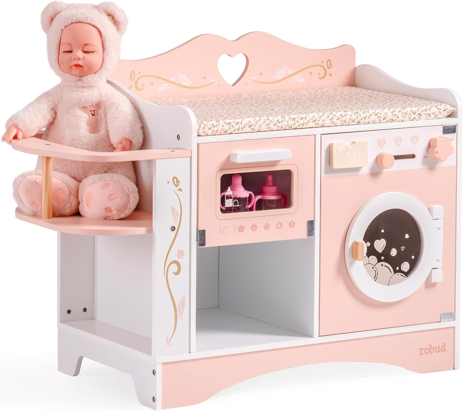 ROBUD Baby Doll Crib with Changing Station and Accessories