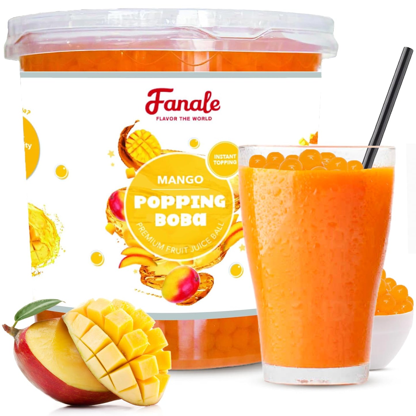 Fanale Mango Popping Boba Pearls for Bubble Tea and Desserts