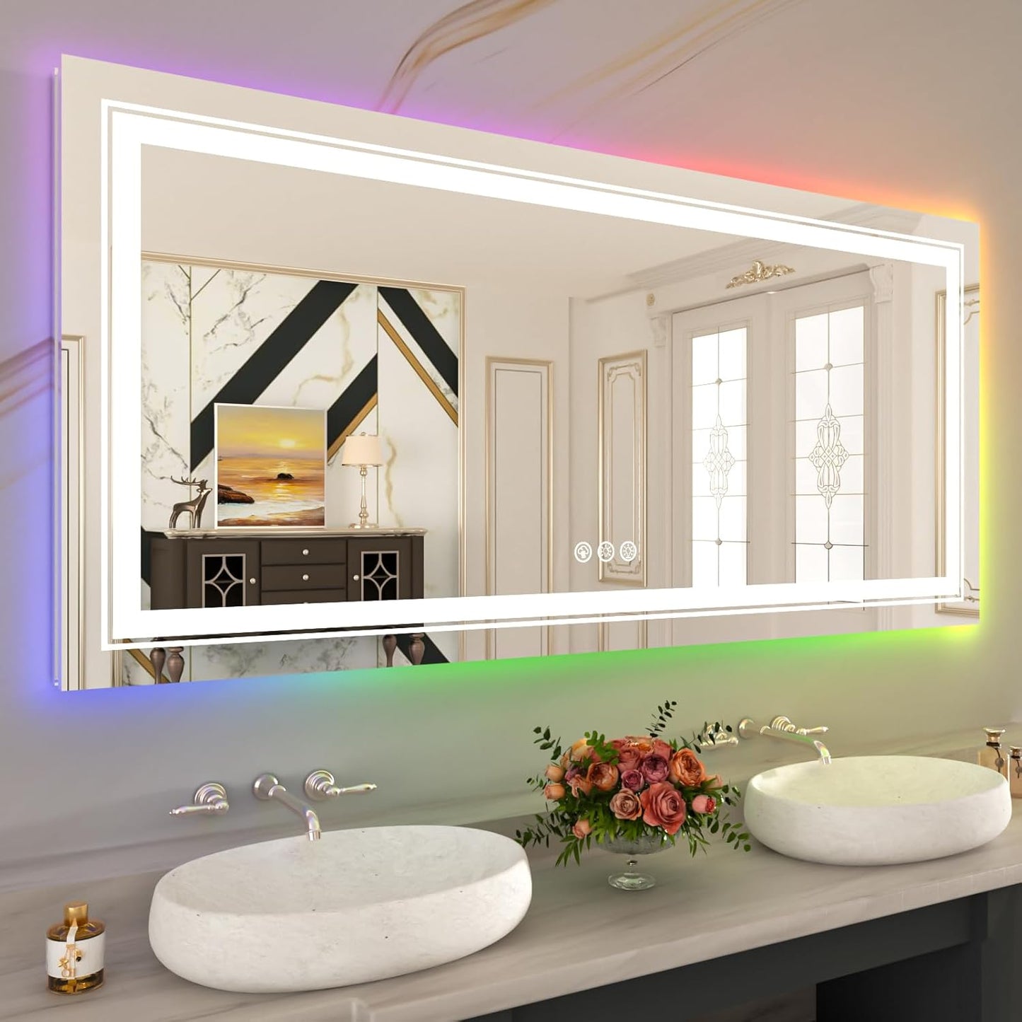 WTYY LED Bathroom Mirror 60x36 with RGB Backlit and Front Light