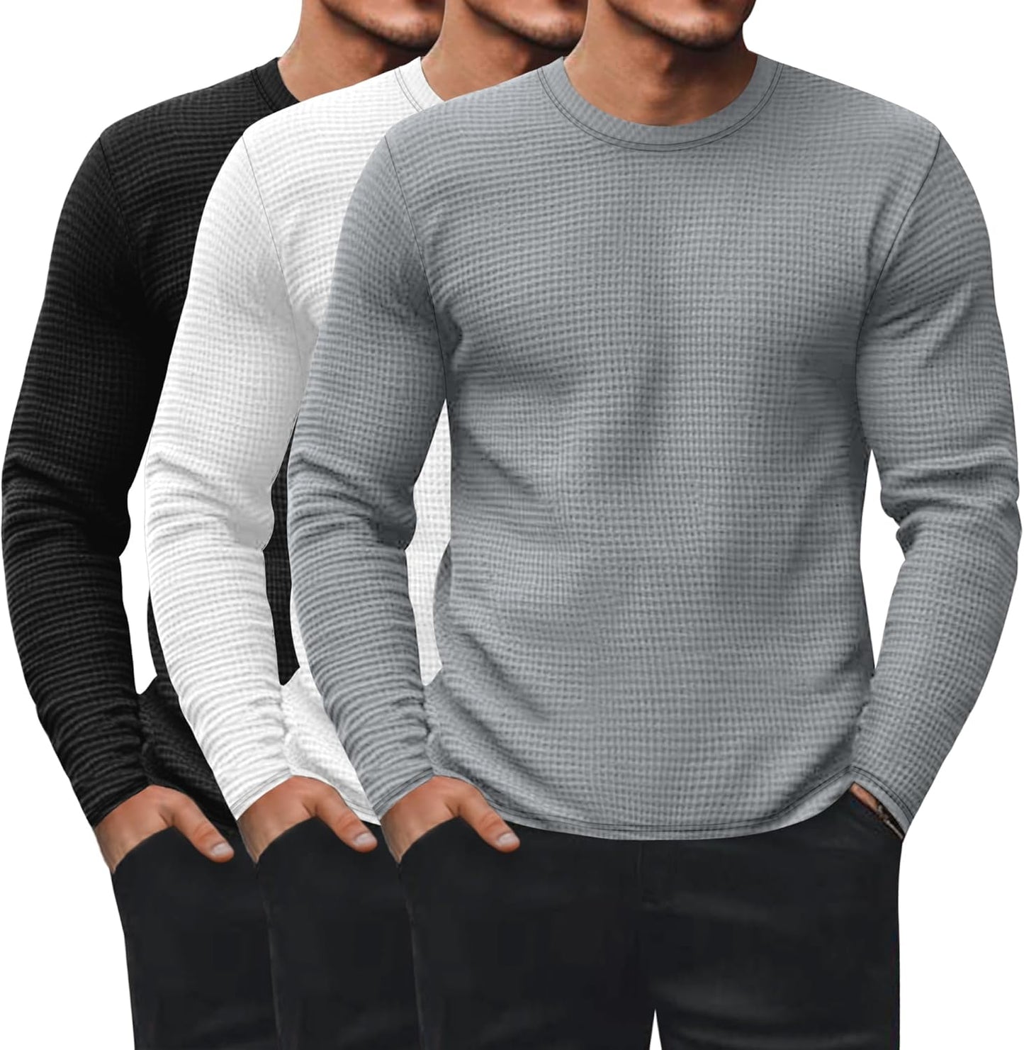 Men's Waffle Long Sleeve Shirts - Comfortable Thermal Tops