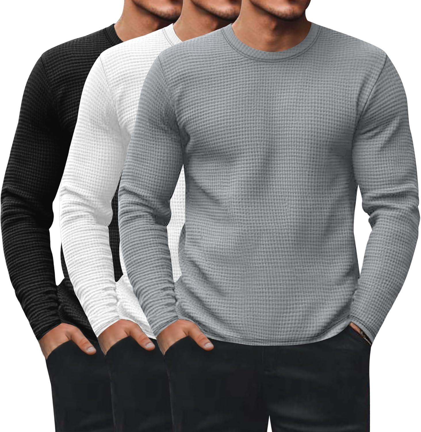 Ficerd 3 Pack Men's Waffle Long Sleeve Shirts for Comfort