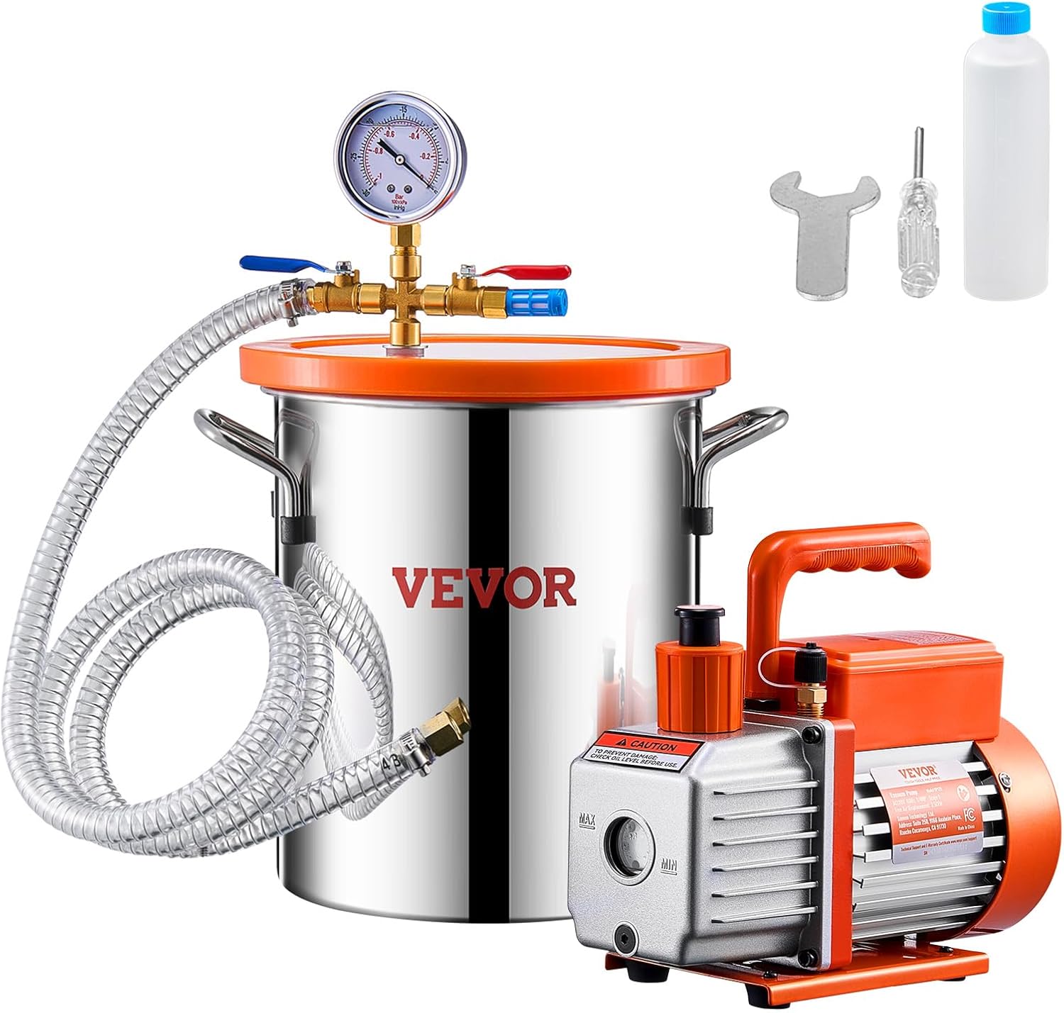VEVOR 3 Gallon Vacuum Chamber and Pump Kit for Degassing Resin