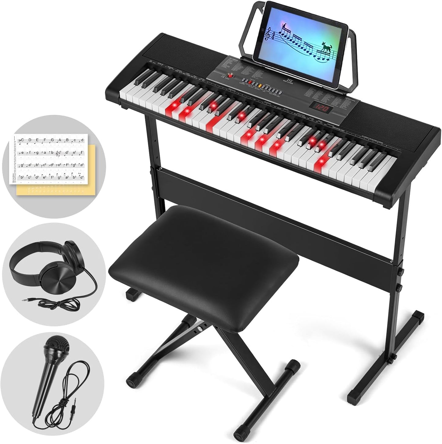 MUSTAR 61 Key Learning Keyboard Piano with Lighted Keys for Beginners
