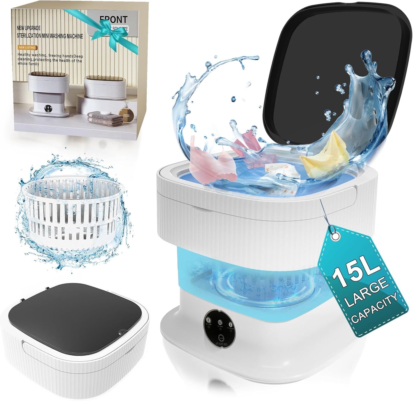 Compact Foldable Mini Washer - Portable Spin Dryer - Travel & Dorm Essential