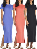 Plus Size Women's Casual Maxi Dresses 3-Pack - Short Sleeve Slit Maxi
