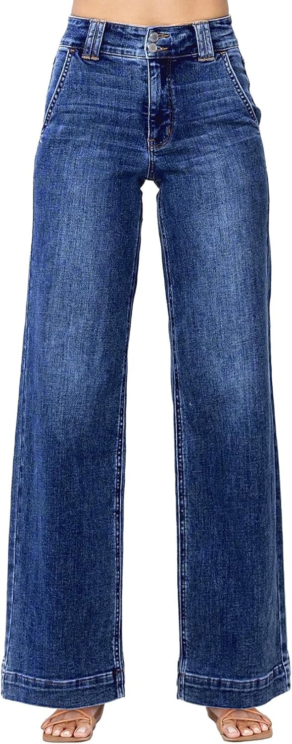 Astylish Wide Leg High Waisted Stretchy Straight Leg Jeans