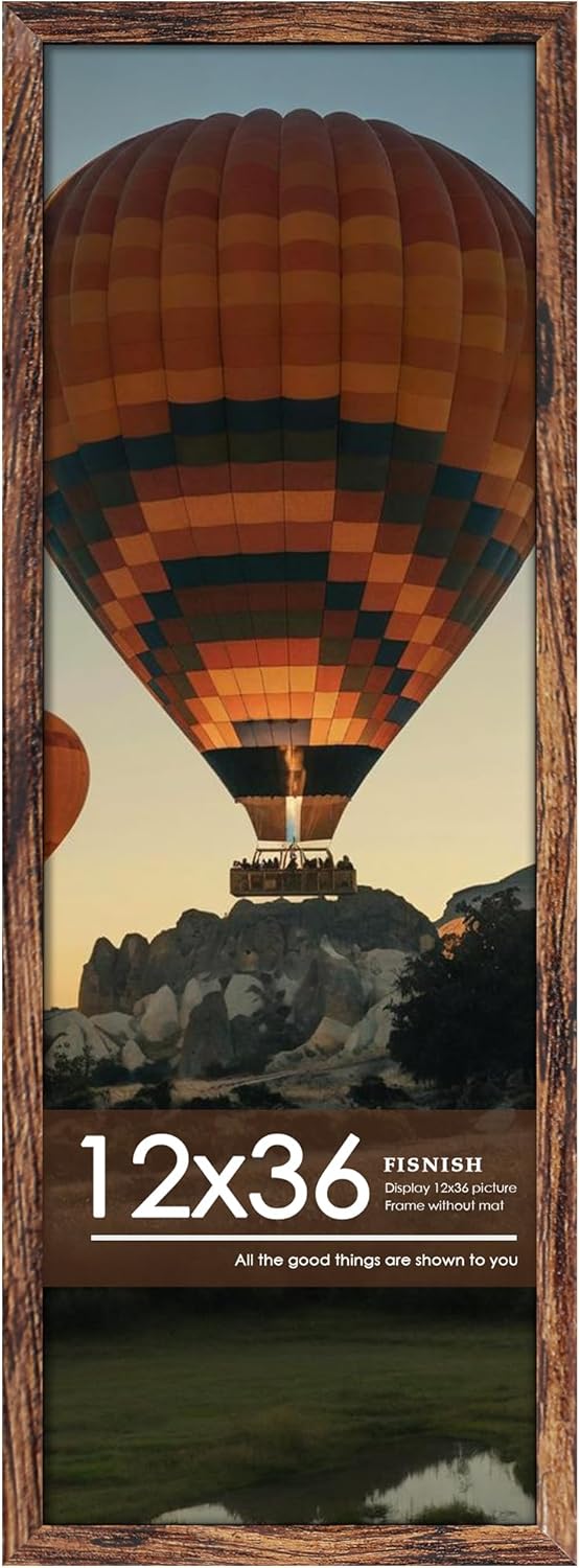 12x36 Picture Frame for Panoramic Photos - Classic Brown Design