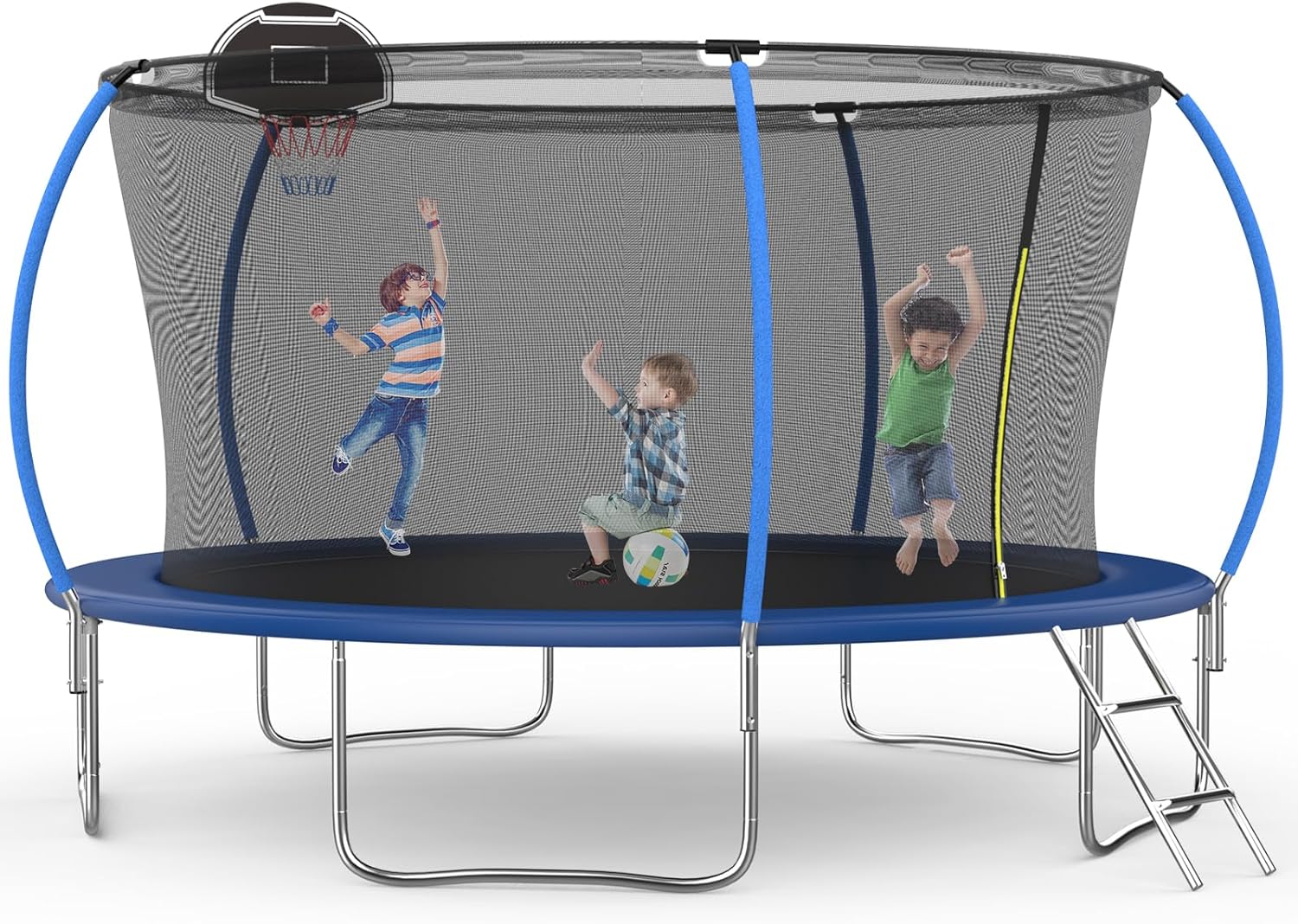 14FT Trampoline for Kids with Safety Enclosure and Hoop