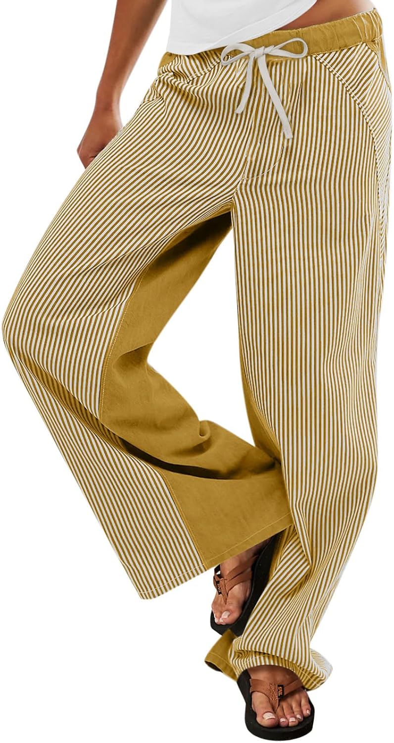 Low Rise Striped Pants for Women Boho Wide Leg Jeans Trendy