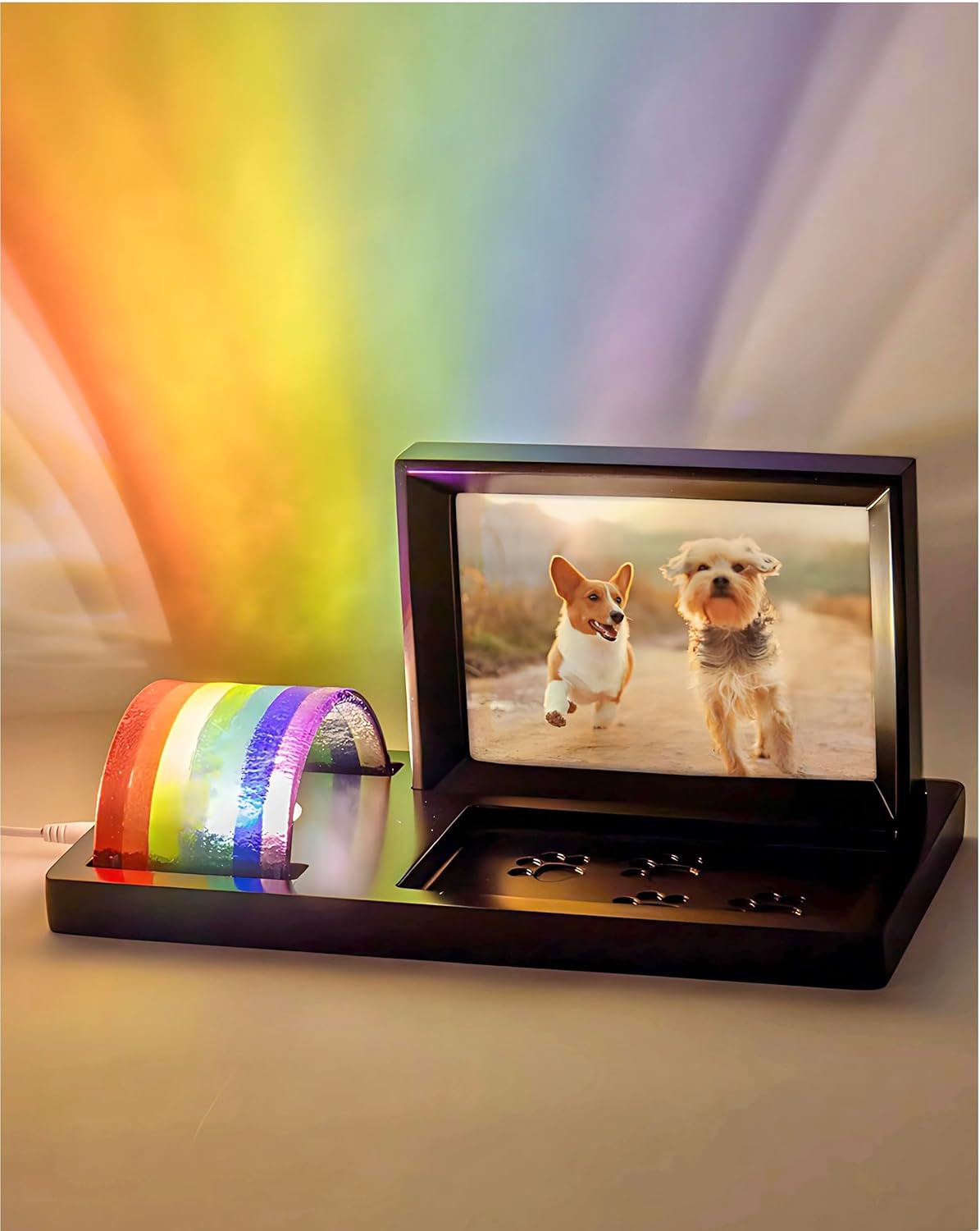 Rainbow Bridge Light and Dog Photo Frame for Pet Memorials