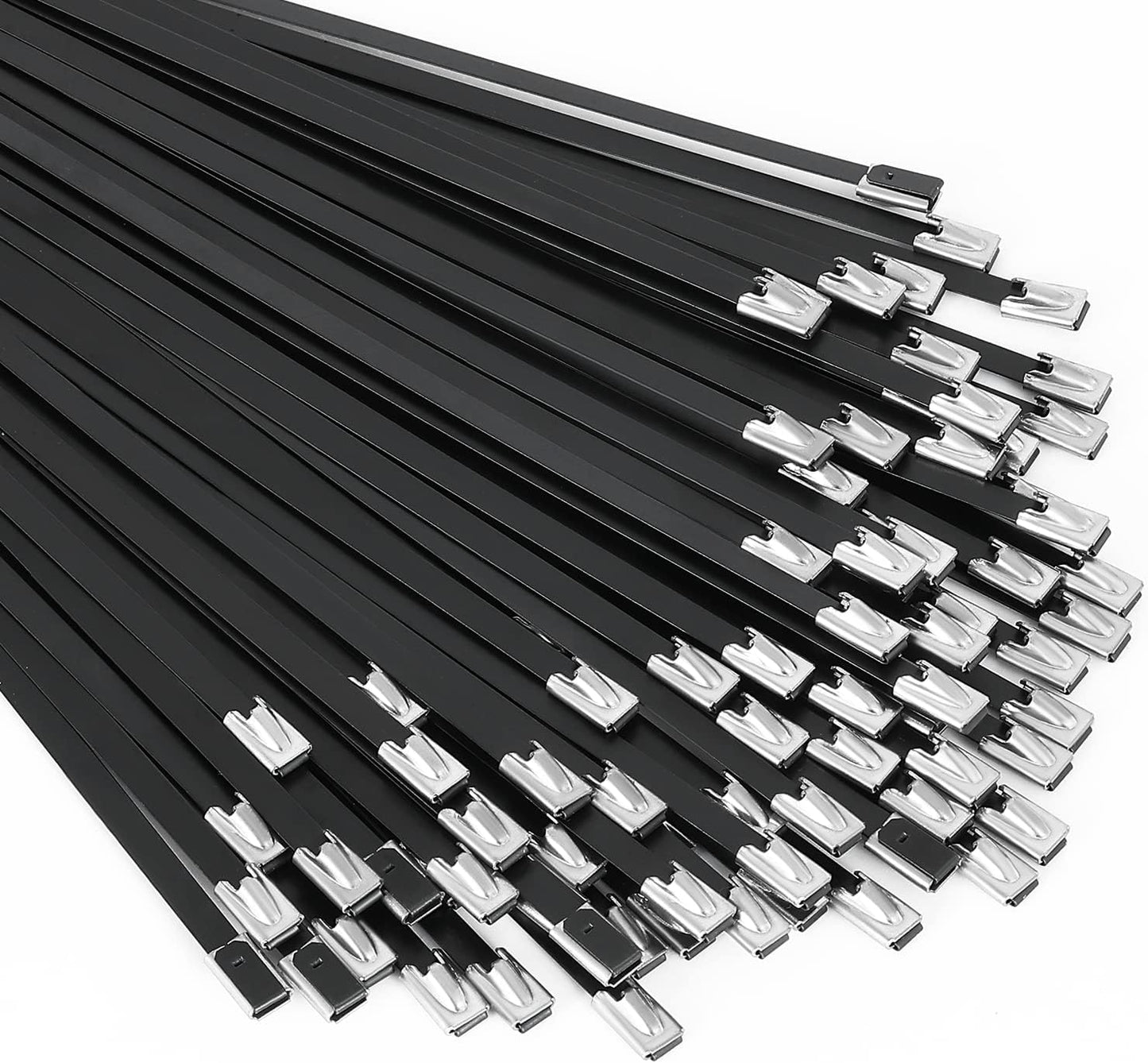 MAIDUNSI Black Stainless Steel Zip Ties - 100pcs, 11.8 inch - Multi-purpose Self-locking Cable Ties for Machinery & More