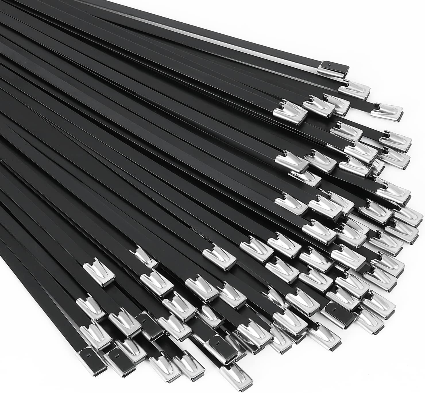 MAIDUNSI Black Stainless Steel Zip Ties - 100pcs, 11.8 inch - Multi-purpose Self-locking Cable Ties for Machinery & More