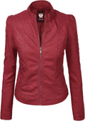 Lock and Love Slim Fit Vegan Leather Moto Jacket (Style ASP6)