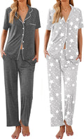 Ekouaer Womens Pajamas 2-Pack Short Sleeve Notch Collar Set - Cozy