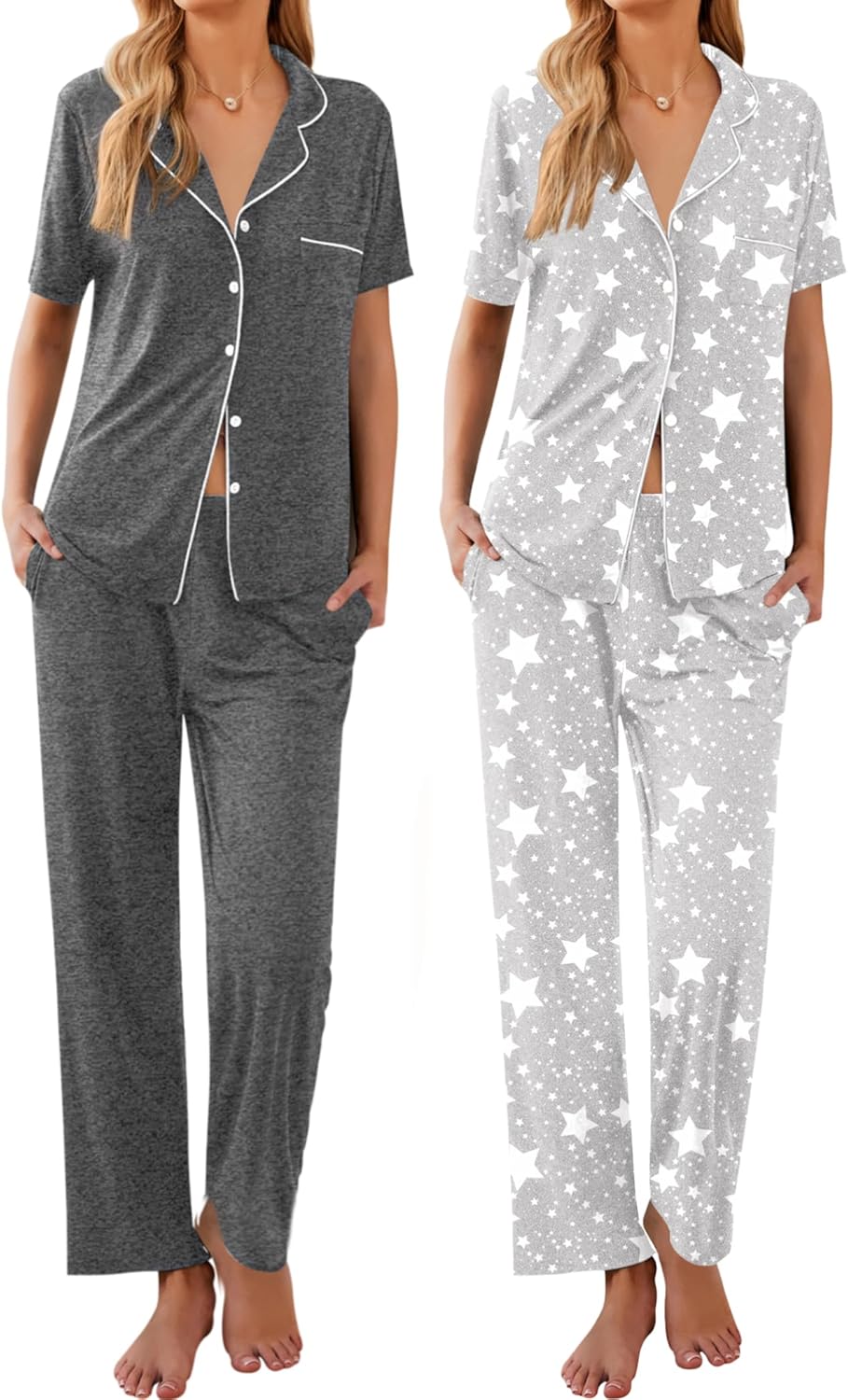 Ekouaer Womens Pajamas Short Sleeve Pjs Cozy Sleepwear Sets