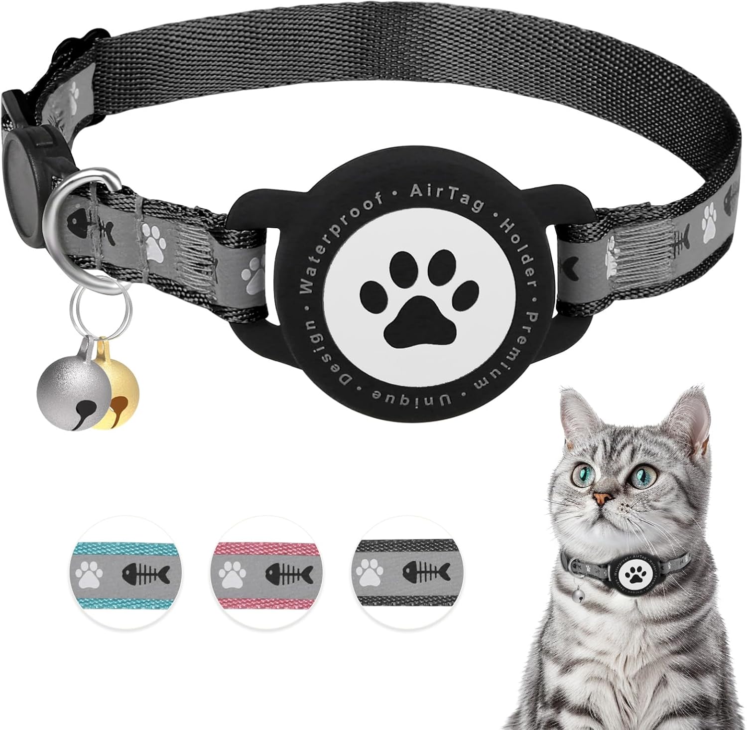 Furrigo Waterproof Reflective Cat Collar with AirTag Holder - Track & Protect Your Kitty!