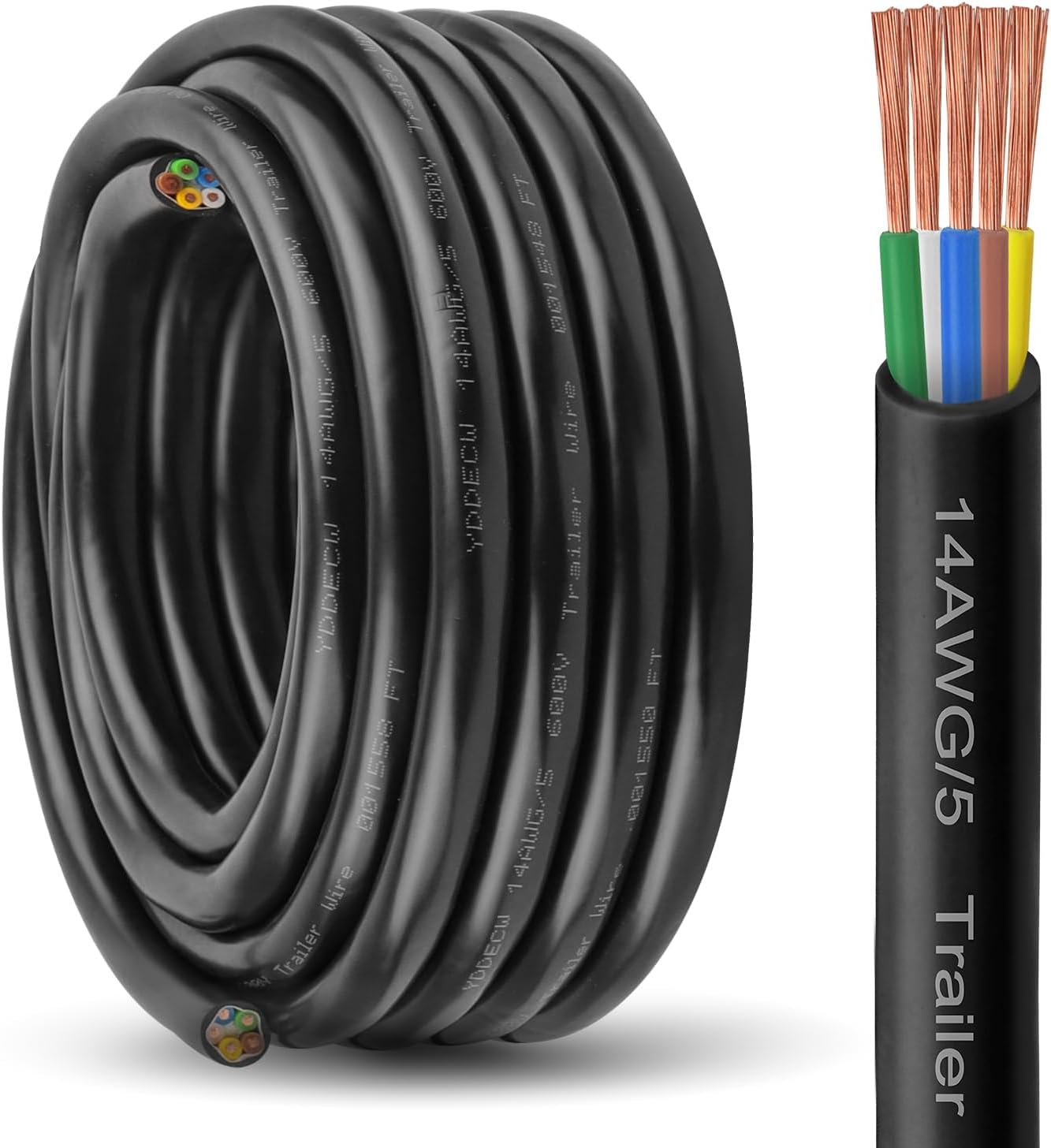 5 Way Trailer Wire 14 Gauge 25FT Heavy Duty Pure Copper Cable