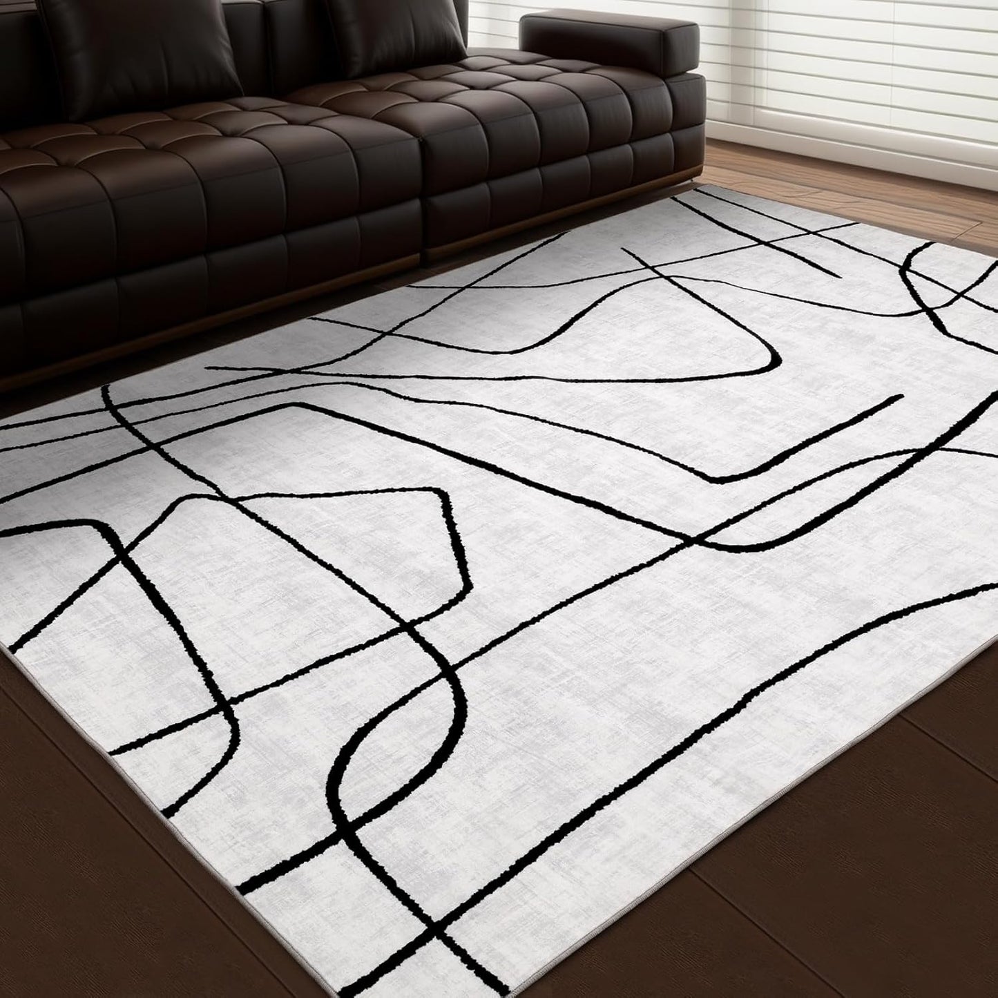 YIHOUSE Abstract 6ftx9ft Black and White Rug for Modern Homes