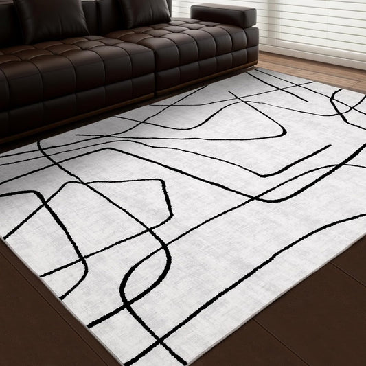 YIHOUSE Abstract 6ftx9ft Black and White Rug for Modern Homes