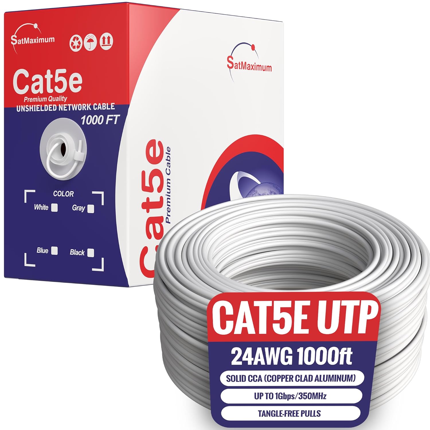 1000ft Cat5e Solid 24AWG Cable for Reliable Data Transmission
