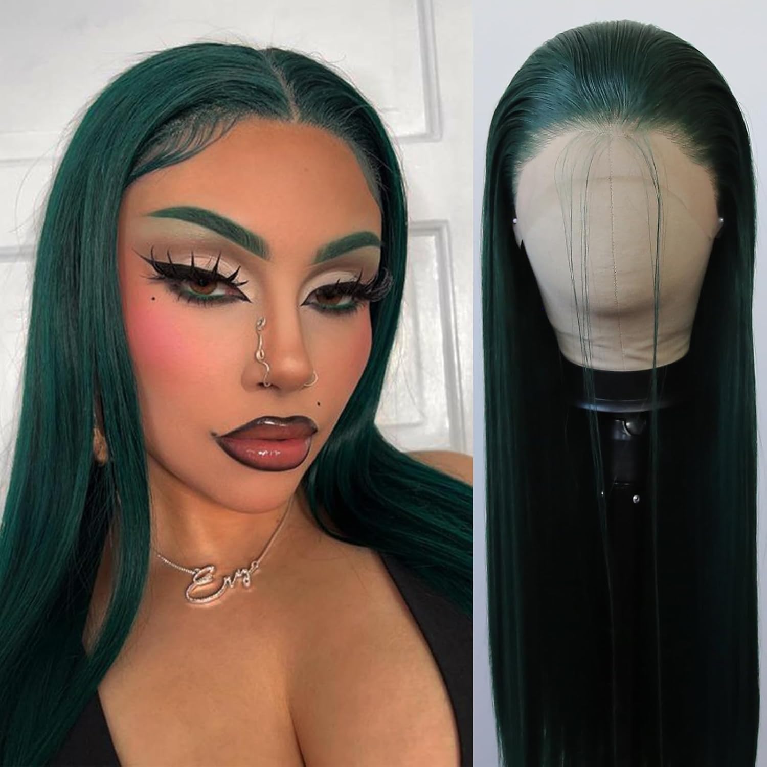 Dark Green Lace Front Synthetic Wig for Cosplay & Daily Wear