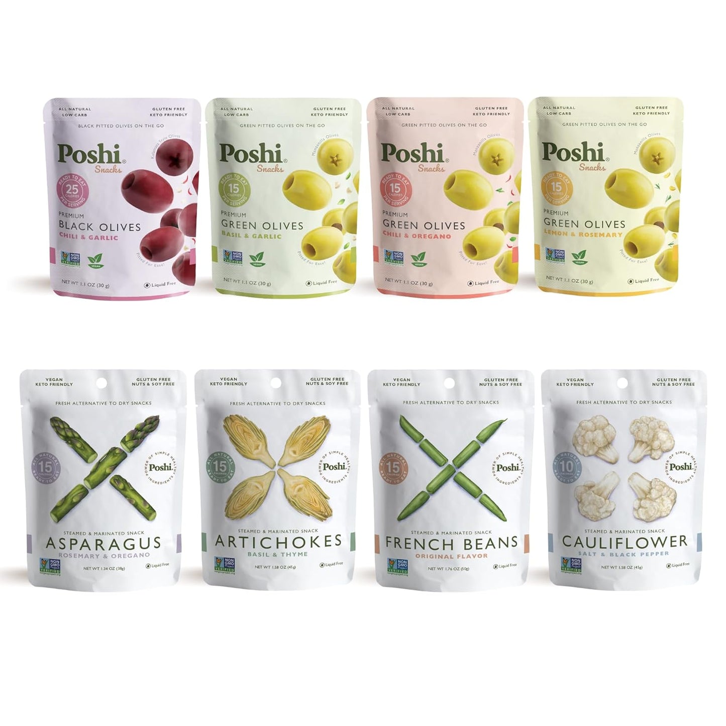 Poshi Olives + Veggies Variety Pack - Healthy Snack Option