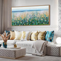 Large Blue Seaside Cyan Floral Wall Painting 20x40 in - Framed Floral