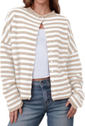 Womens Striped Cardigan Long Sleeve Button Down - Lightweight Fall It