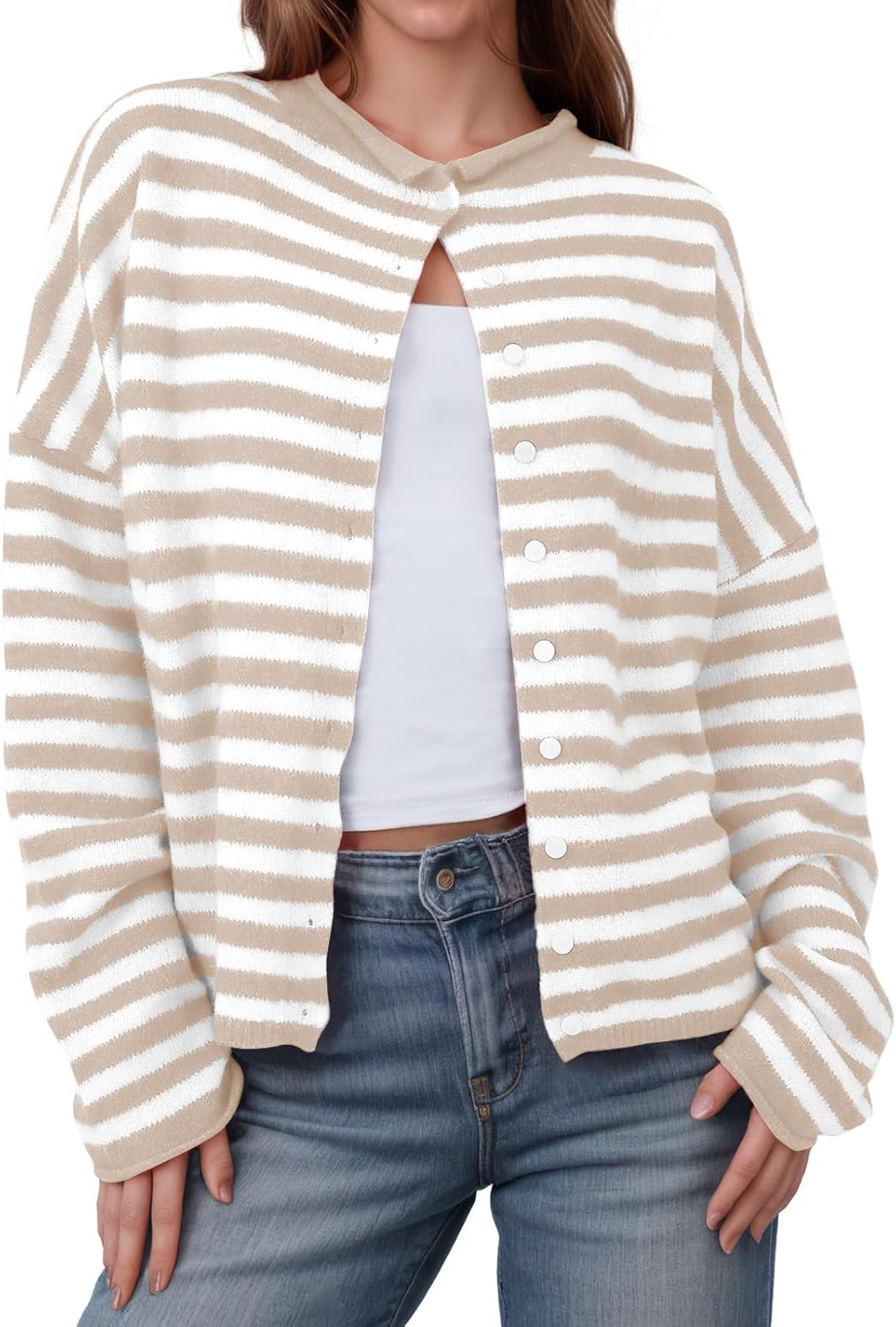 Saodimallsu Womens Striped Cardigan for Casual Fall Style