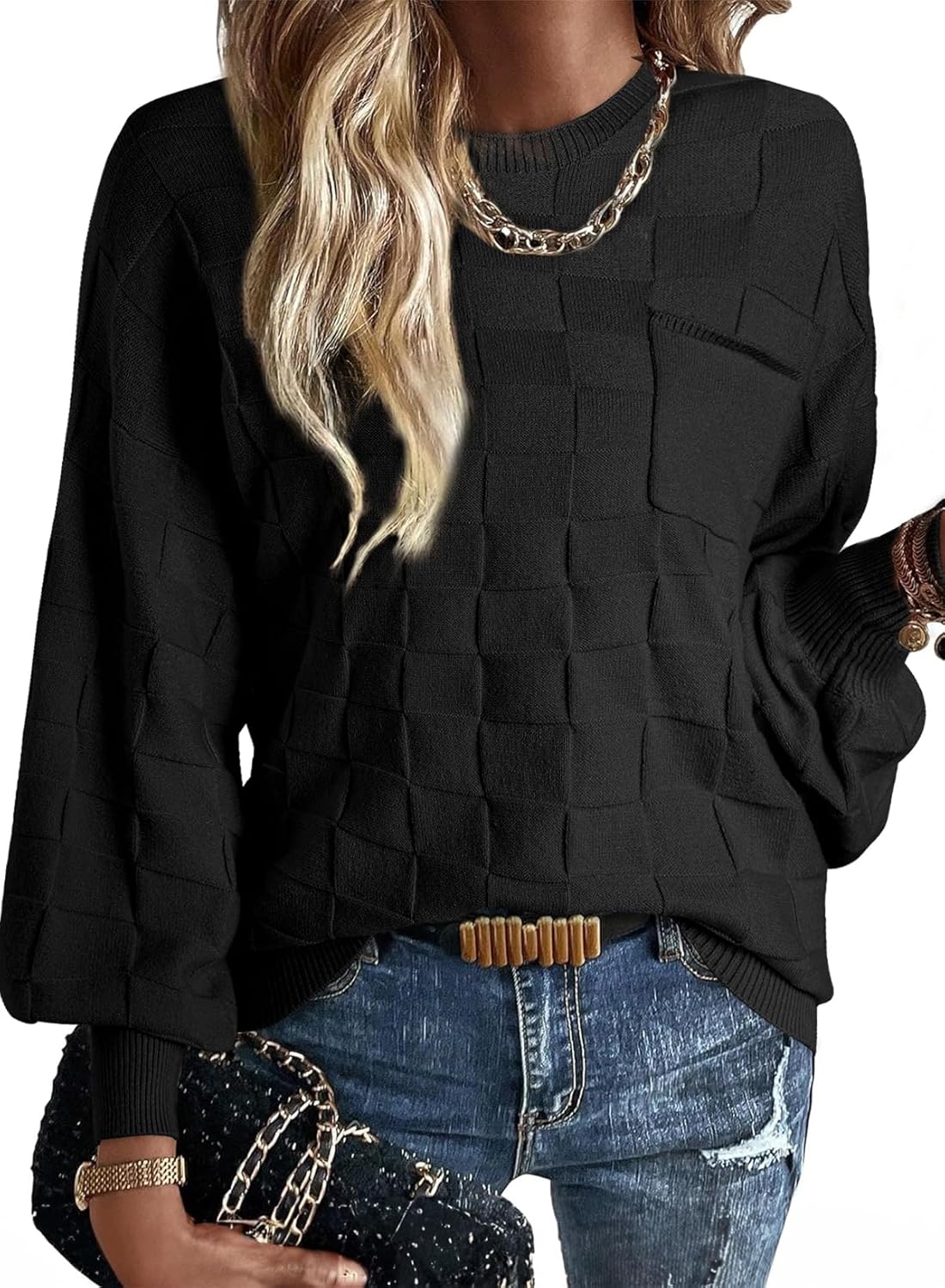SHEWIN Womens Casual Crewneck Long Sleeve Knit Pullover Sweater