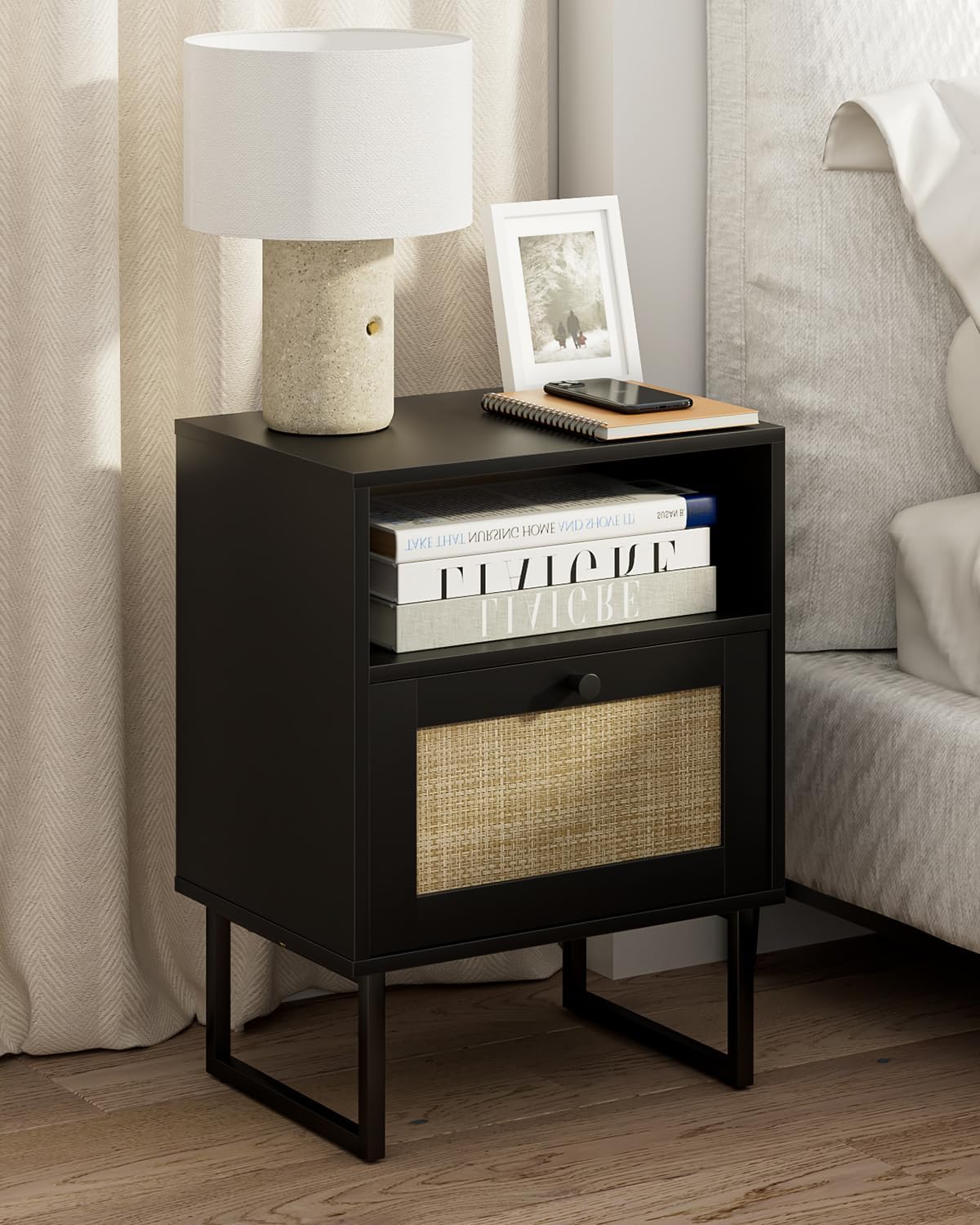 Masupu Rattan Nightstand: Modern Boho Farmhouse Style Table